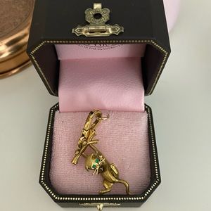 Juicy Couture Gold Swinging Cat Charm Green Crystal Eyes